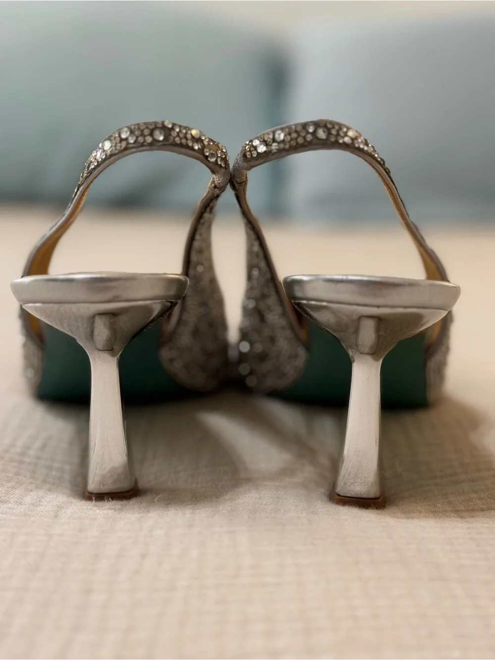 Betsey Johnson Mya Silver Rhinestone Slingback Heels